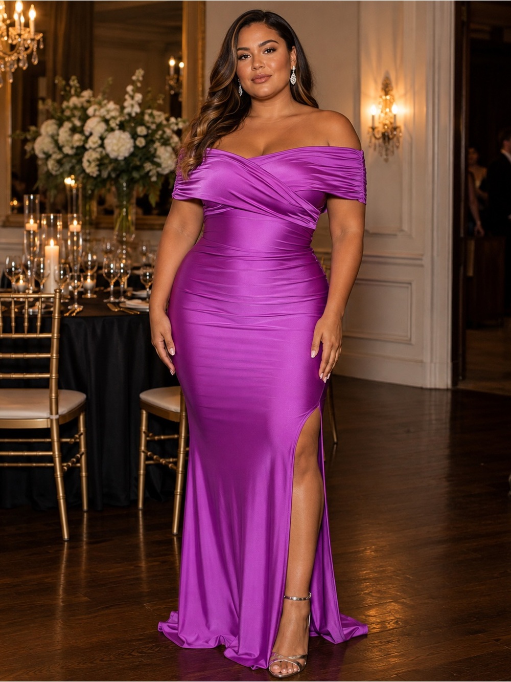 Fashion Nova Ignore The Romance Purple Off Shoulder Maxi Dress 1X NWT